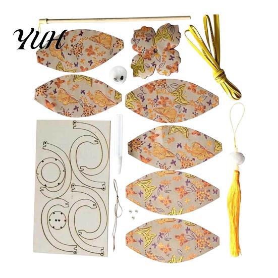 Diy Lantern Making Kit Spring Festival DIY Material Kit, Light Up Handmade Persimmon Shaped Hanfu Accessory Photo Prop with Tassel for Chinese