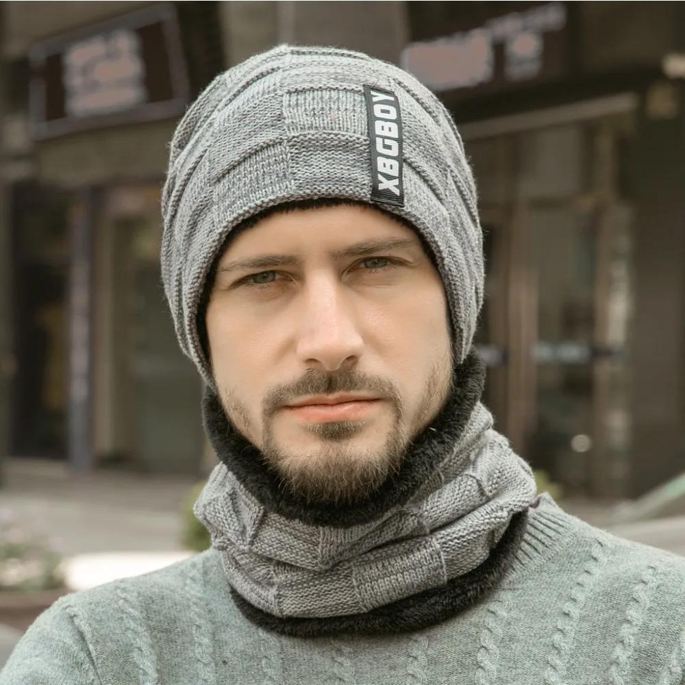 Зимняя шапка и шарф, плюшевая подкладка, термовязаная шапка-бини, грелка для шеи, для осени и зимы, унисекс, для мужчин и женщин, для занятий спортом на открытом воздухе