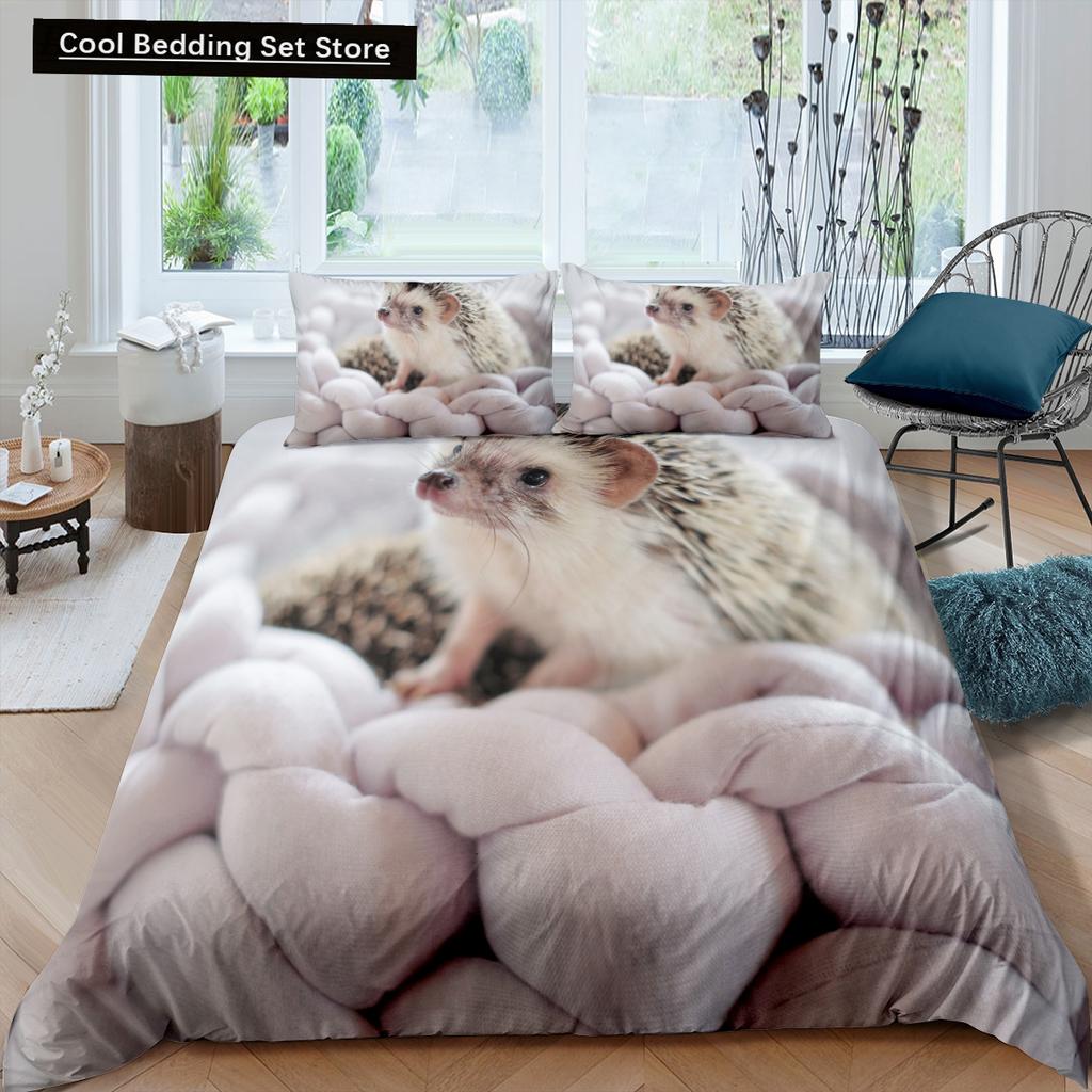 Пододеяльник с изображением ежа King Queen 3D Lovely Animal Комплект постельного белья для детей, подростков, взрослых, дикая природа, пододеяльник, наволочка, детские подарки