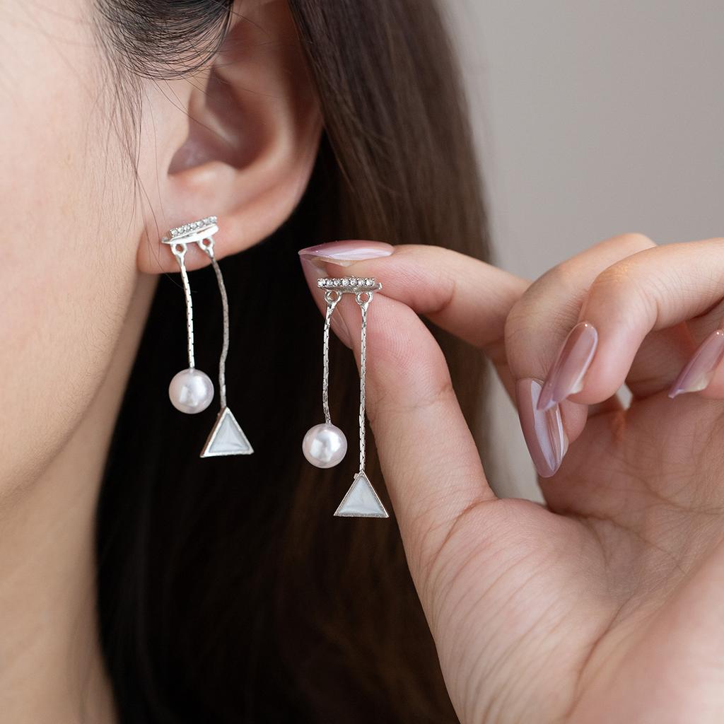 Simple Geometric Pearl Drop Earrings Elegant Fringe Dangle Earrings for Women Casual Style