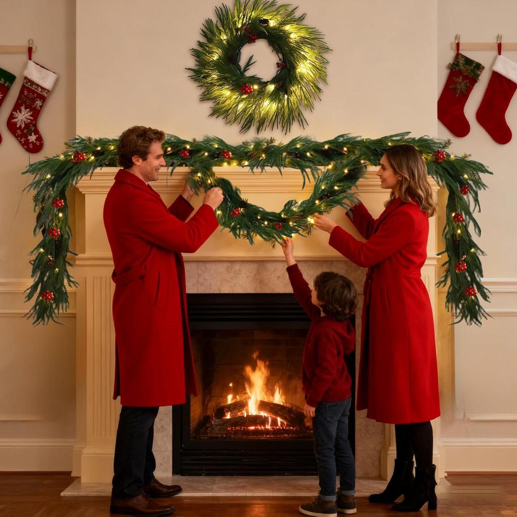 Christmas Garland For Mantle 5.9ft Mantel Decor Lighted Festive Garland For Party Wedding Holiday Christmas Door Mantle Table