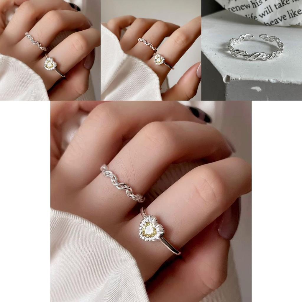 Stylish Heart Shaped Yellow Crystal Ring For Women Adjustable Copper Fashionable Design