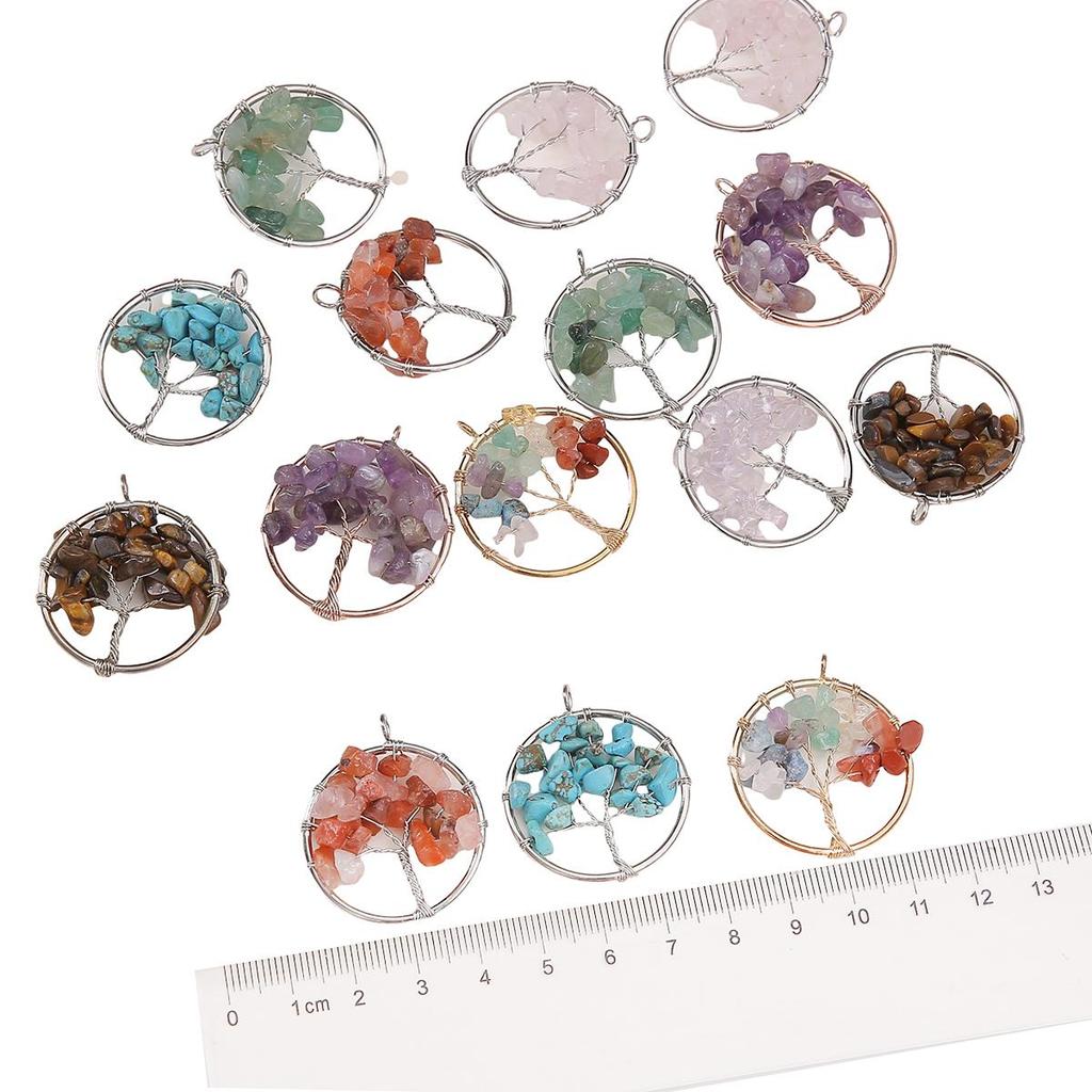 30mm Natural Gemstone Stone Beads Charms Tree Pendant DIY Jewelry Making Necklace Accessories