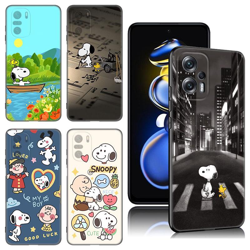 Cartoon Kawaii Snoopy Black Silicone Phone Case For Xiaomi POCO X3 X4 NFC F5 M3 M4 M6 X5 X6 Pro F3 F4 GT 5G C55 C65 M5
