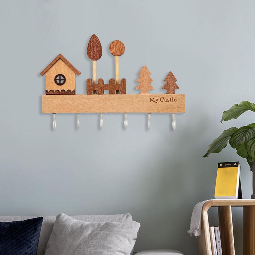 Wooden Key Holder 6 Hooks Sturdy Multipurpose Decorative Rustic Storage Hook