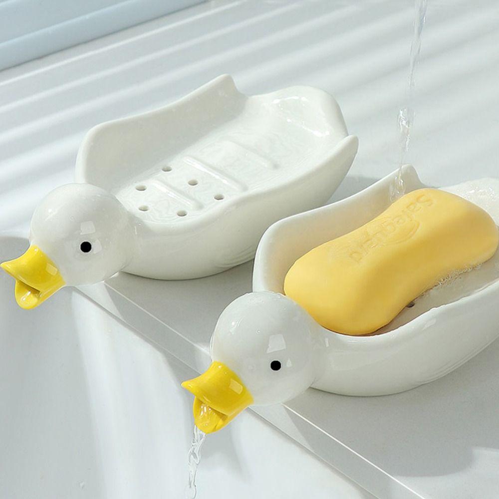 Self Draining Duck Shape Soap Rack Ceramic Soap Dish Soap Holder Bathroom