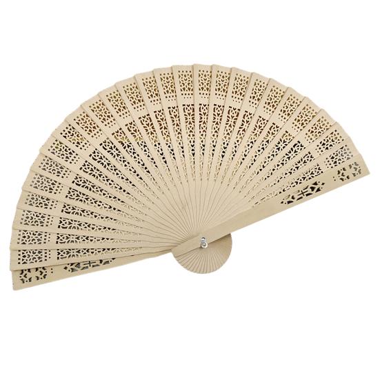 Wooden Folding Fan Chinese Style Hollow Ribs Portable Summer Hand Held Fan Decoration