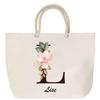 Sac De Plage - PLANETEE - Lise Lettre Fleur - Grand Format - Anse Corde - Coton Multicolore