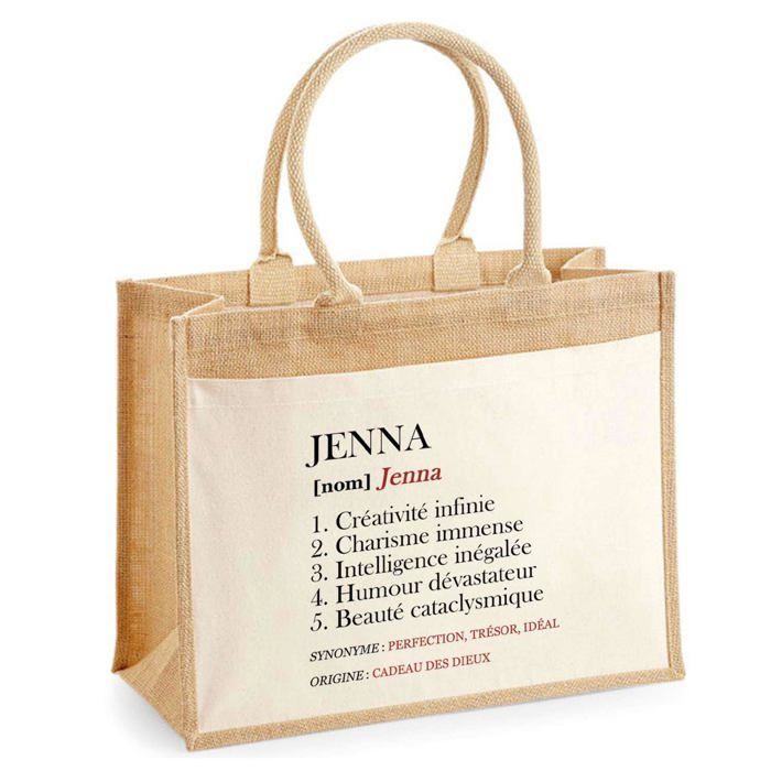 Sac de plage - PLANETEE - Jute avec poche Jenna Définition - Coton imprimé en France - 43x33 cm - Anses bandoulière