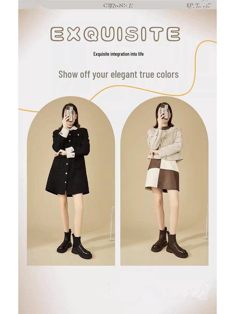 Elastic Women's Autumn/Winter Height-Increasing Sock Boots with Thick Sole & Round Toe - New 2025 Chelsea Ankle Boots, British Style.