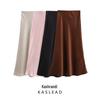 2024 Spring Women's European & American Style Fashion Satin 45-Degree Bias Cut Elastic Waist Midi Skirt