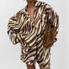 Women Fashion Printed Long Sleeve Shirt And Shorts Casual Two Piece Set