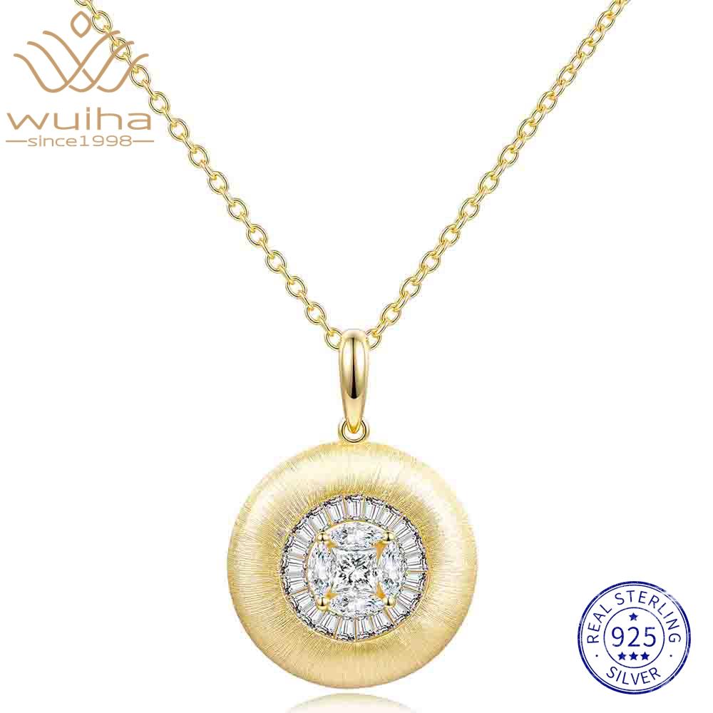 WUIHA 925 Sterling Silver Princess Cut 3 MM D Color Real GRA Moissanite Diamond Pendant Necklace Wedding Engagement Fine Jewelry