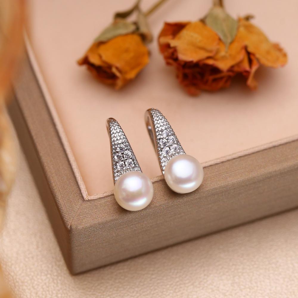 Серьги из натурального пресноводного жемчуга, модные серьги-пусеты с жемчугом и кубическим цирконием для женщин, праздничная бижутерия