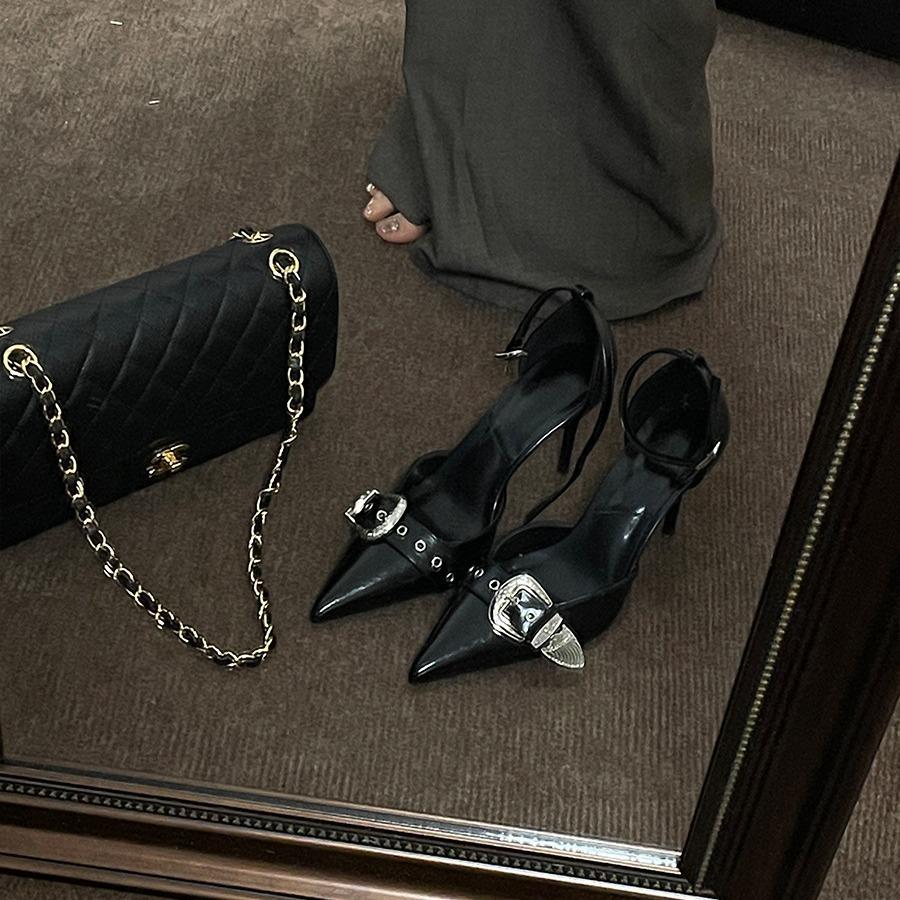 Модные туфли на тонком каблуке с острым носком, высота 8 см, неглубокий носок, женские туфли 2024 года, черные свадебные туфли, женская обувь