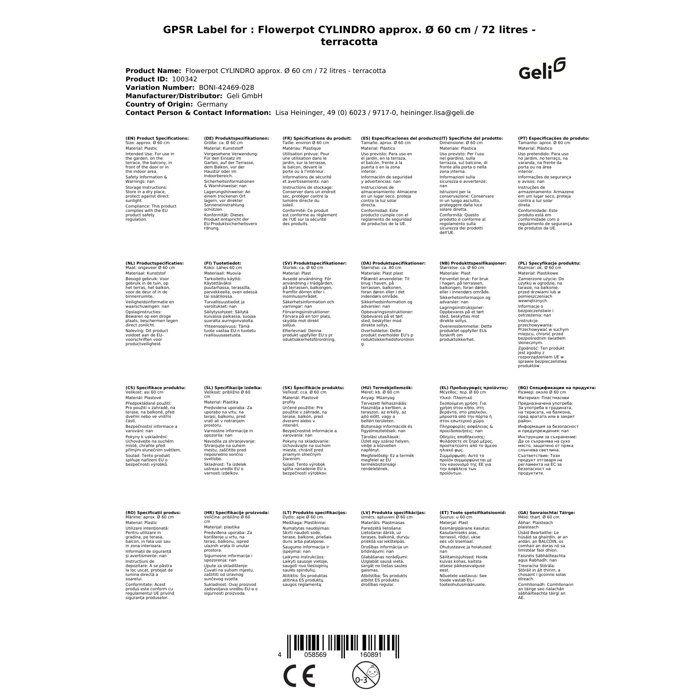 Grand Pot de Fleur Terracotta Cylindrique 60cm - 72 Litres