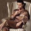 Spring Autumn Thin High Quality Pajamas Set Men Polyester Ice Silk Long-sleeved Sleepwear Summer Home Clothes Men
