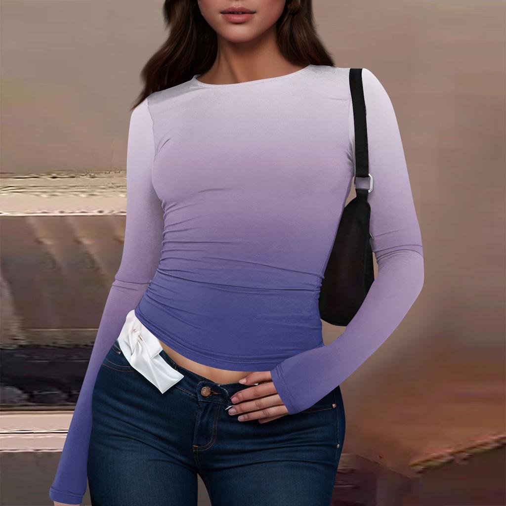 Женская модная повседневная футболка с круглым вырезом и длинным рукавом с принтом