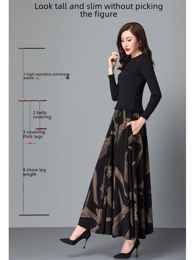 066 Юбка макси с высокой талией и цветочным принтом А-силуэта с разрезом для женщин