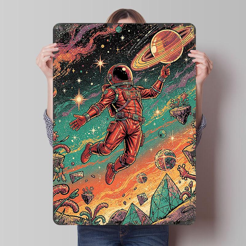 Retro Astronaut in Space Printed Poster Customized Wall Art Retro Vintage Metal Tin Signs for Gamer Room Decoration At Home Cozy
