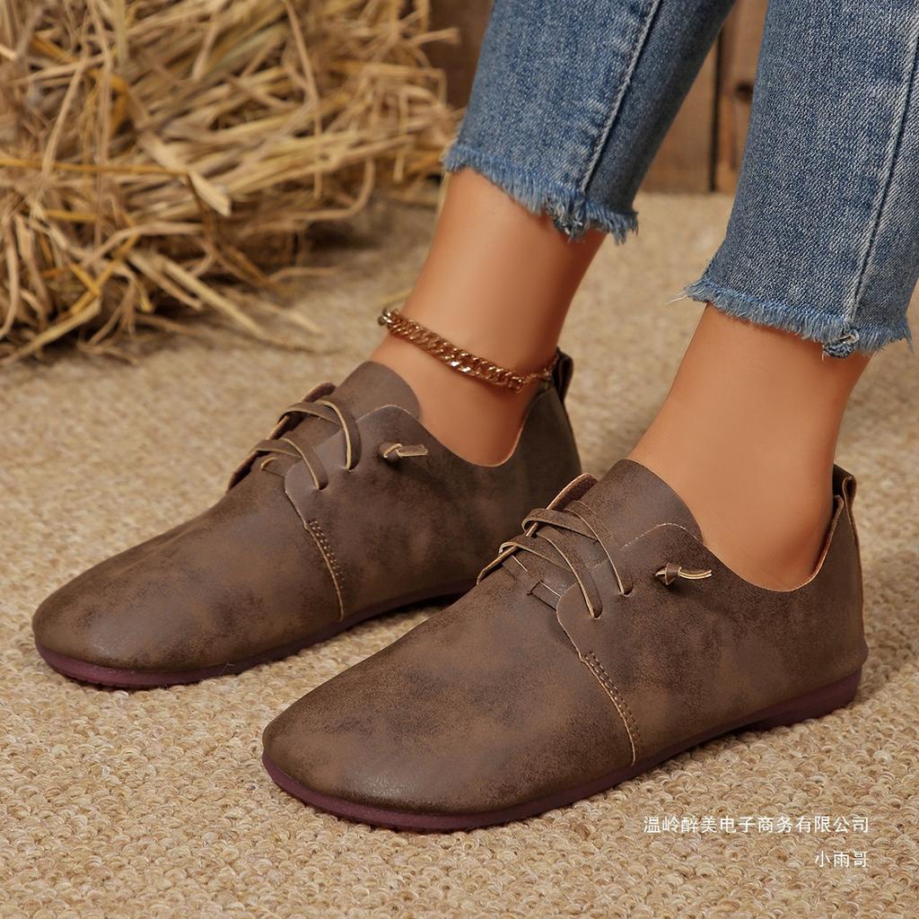 New Women's Flat Shoes Round Toe Flats Lightweight Lace-up Single Shoes Outdoor Casual Shoes 2025 New