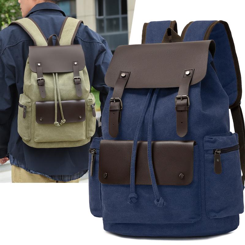 Vintage Canvas Backpack: Large Capacity, Travel & Laptop Bag with Drawstring Flap for Men