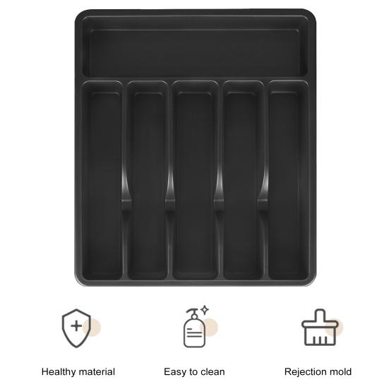 Cutlery Drawer Organizer Tray 6 Compartment Plastic Storage Box for Kitchen Utensils Forks Spoons Cutter Sturdy BPA-Free Divider Holder