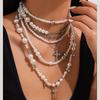 Korean Style Multi-layered Pearl Necklace Cross Women's Clavicle Chain  Women Jewelry