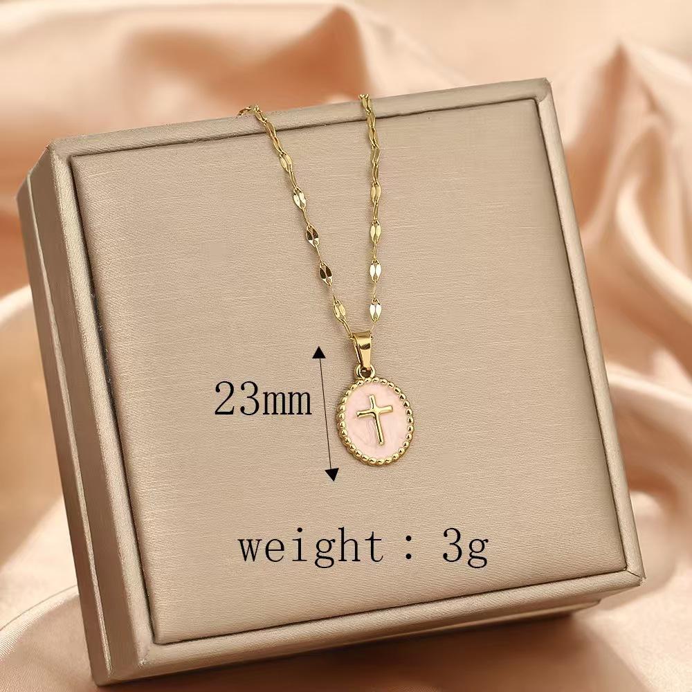Gold Plated Enamel Cross Coin Pendant Necklace Dainty Christian Jewelry for Women