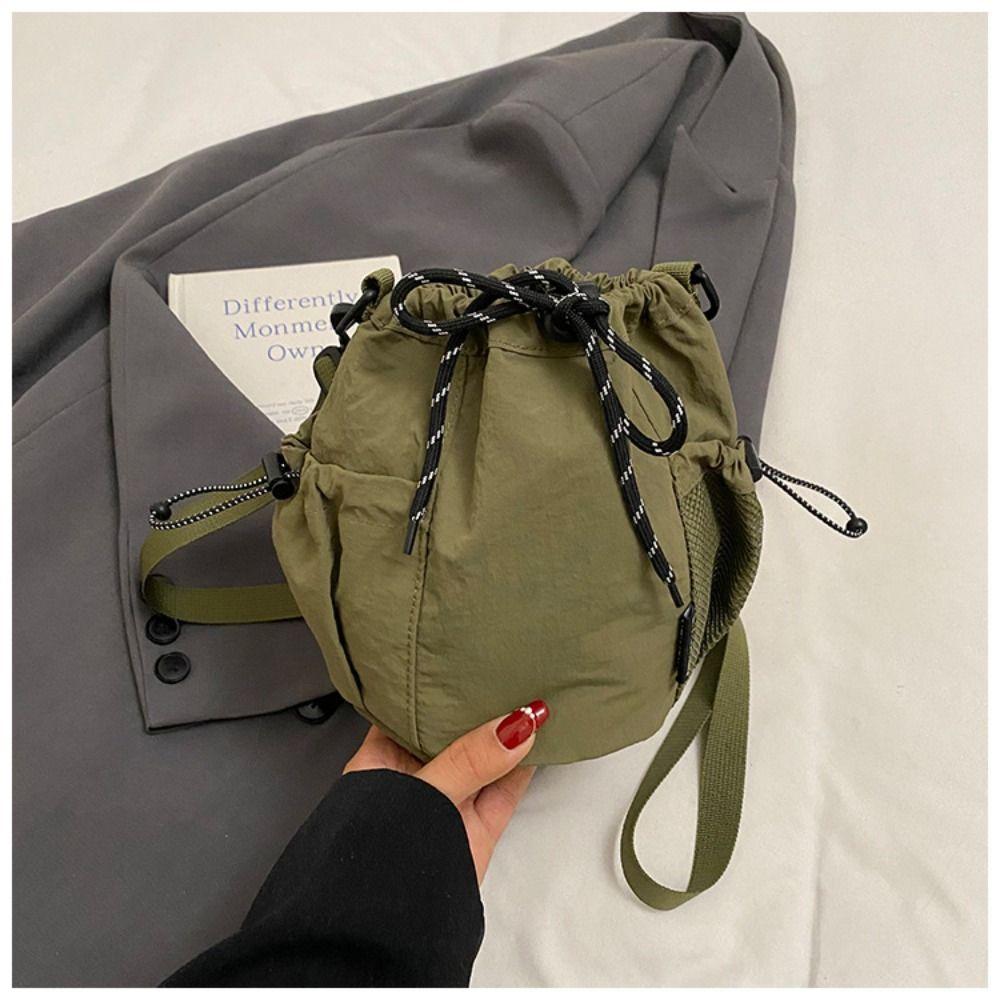 Korean Style Drawstring Bucket Bag Handbag Small Crossbody Bag Sweet Nylon Shoulder Bag  Travel