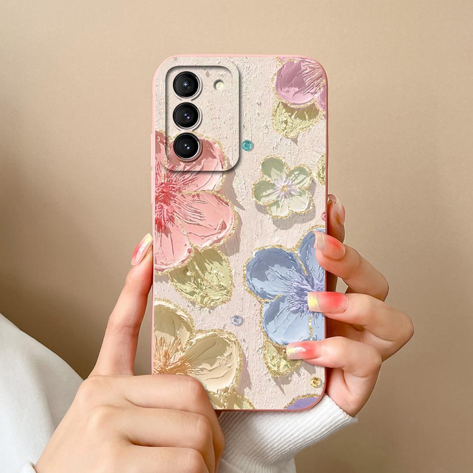 Phone Case For Samsung S21 S20 FE M13 M14 M32 Note 20 M53 Back Cover Pretty Flower Coloured Drawing Shockproof Soft Silicone Housing Capas For Samsung