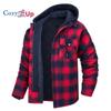 Cozy Up Men's Cotton Plaid Long Sleeve Shirts Jacket Fleece Lined Flannel Shirts Sherpa Button Down Coat with Hood