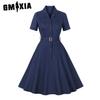 Женское однобортное платье с воротником-стойкой и винтажной талией, однотонное платье