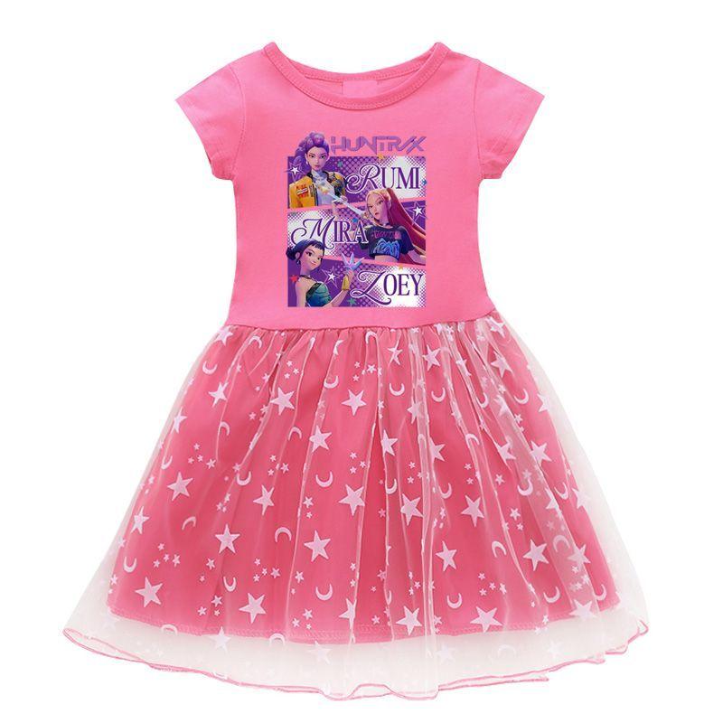 Children's K-Pop “Hunter” Girl Group Princess Dress: Summer Fashion Short-Sleeve Tulle Dress for Girls