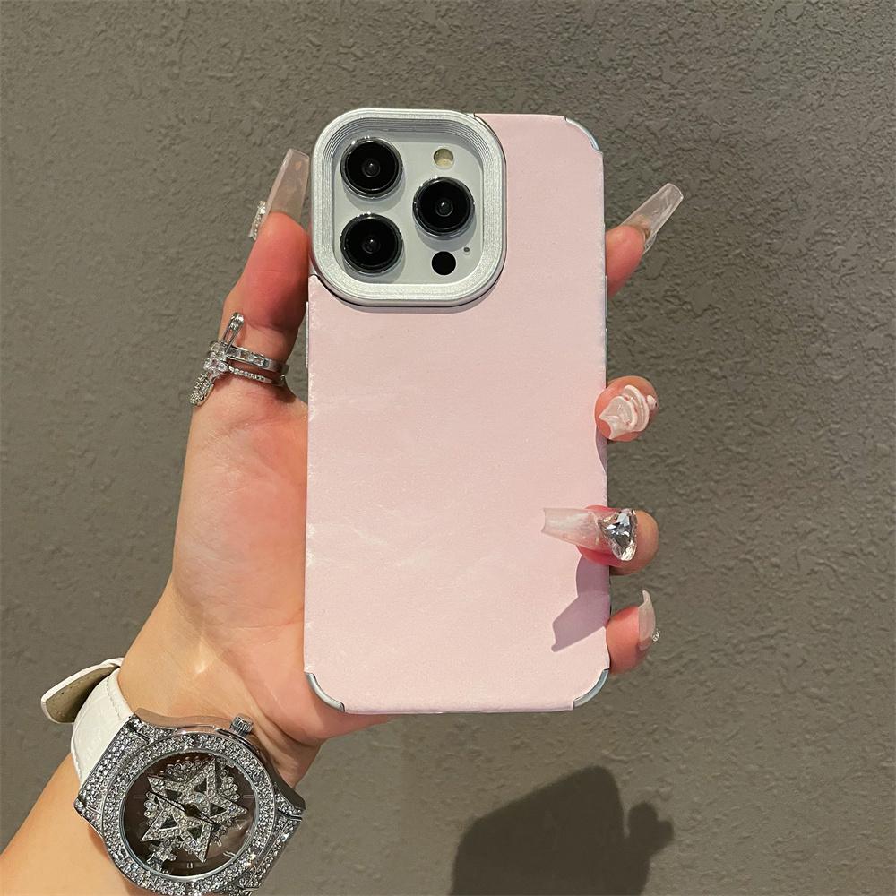 Titanium Gray Glacial Pattern Leather Phone Case for iPhone 16 15 14 13 12 11 Pro Max Full Shockproof Plating Hard Back Cover