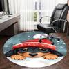 1pc Christmas puppy with Santa hat Round carpet, Made of Polyester,Office Chairs, Living Rooms, Or Bedrooms, a Cool Rug for The Living Room.ydt26039