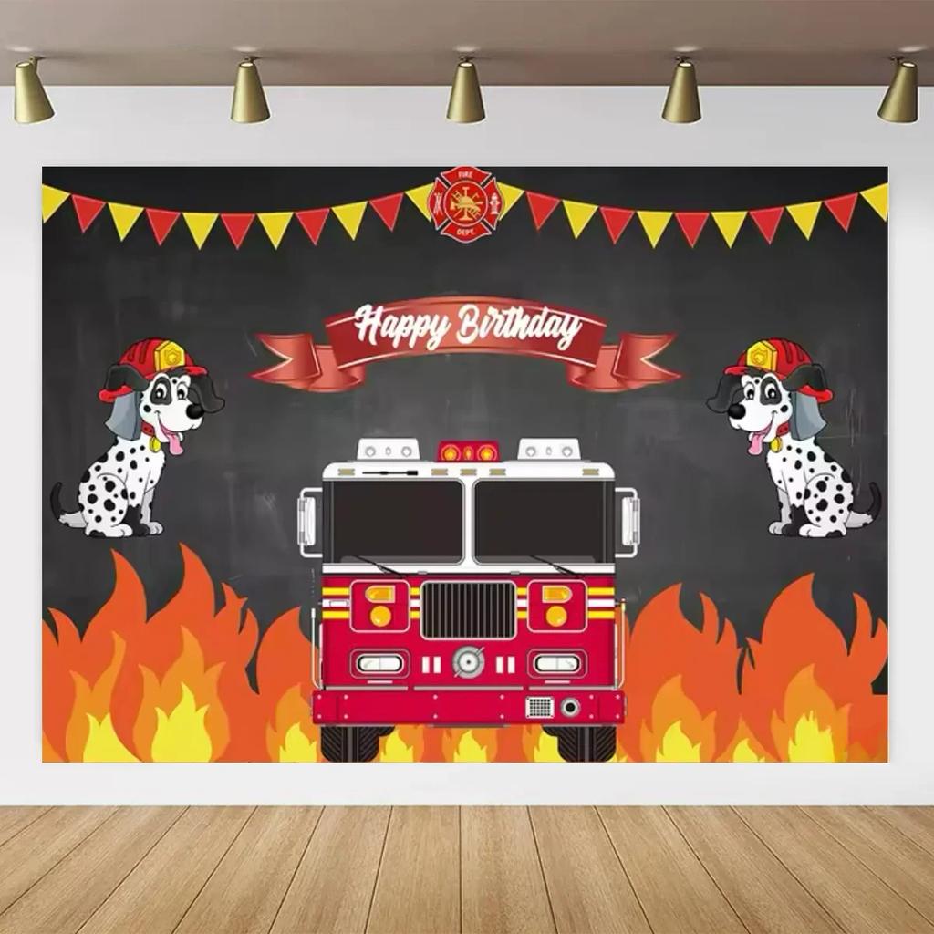 Firefighter Themed Background Children Boy Birthday Party Decoration Banner Fire Truck Hero Baby Shower Photography Backdrop23
