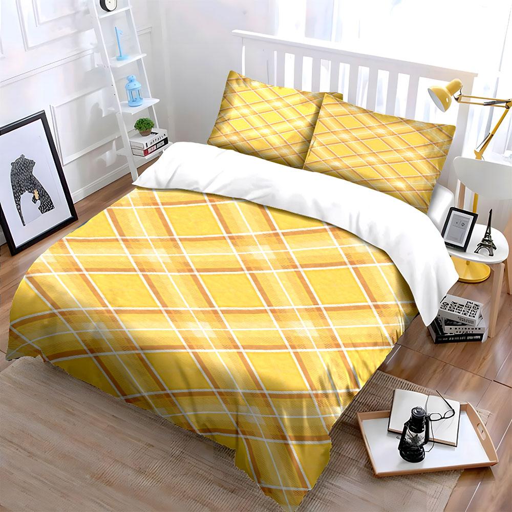 Yellow and white plaid. Bedding sets Duvet cover sets Duvet covers Pillowcases(1 * Duvet Cover 2 * Pillowcases without duvet insert)