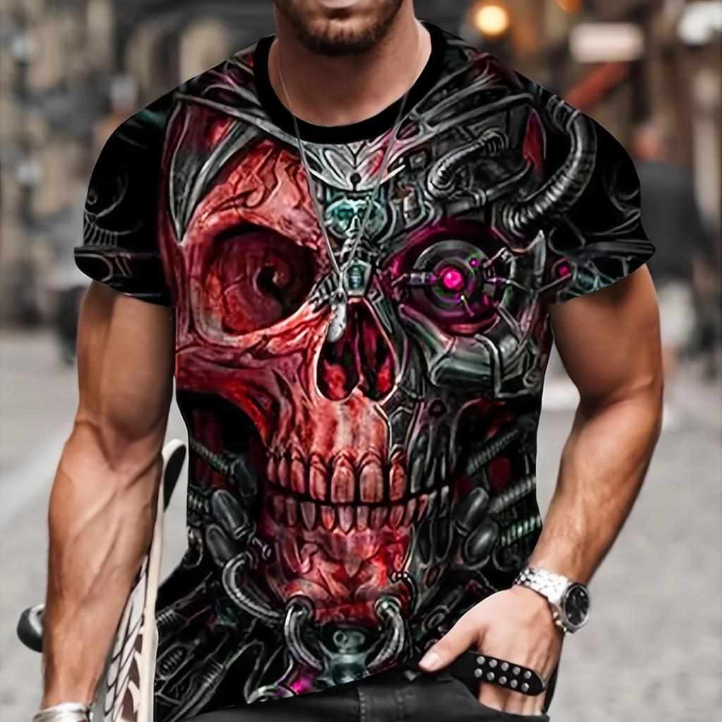 Винтажная Мужская футболка с 3d принтом ужасов и черепом, летняя классическая повседневная мужская футболка с круглым вырезом и коротким рукавом, модные свободные топы большого размера