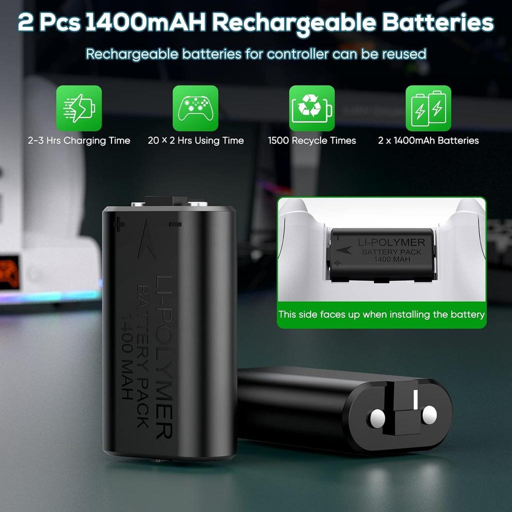 Охлаждающая подставка и зарядная станция для Xbox Series S с RGB-подсветкой, быстрой зарядкой с 2 аккумуляторами емкостью 1400 мАч, креплением для наушников