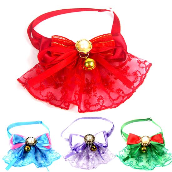 Ошейник для домашних животных, собака, щенок, кошка, кружевной колокольчик, лук, искусственный жемчуг, регулируемый шейный ремешок, ожерелье