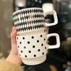 Ceramic Hepburn Retro Style Black and White Water Cup Household Stackable Cup Stackable Mug Set Souvenir