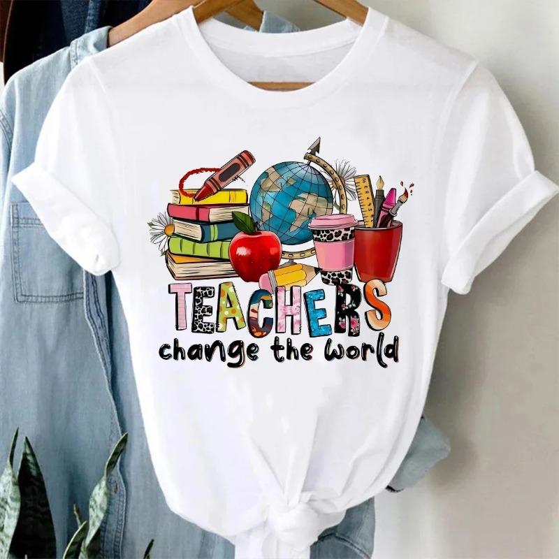 Inspirational "Teachers Change The World" Women's T Shirt Fashion Ladies T-shirt Casual Short Sleeve Female Clothing Top Tee