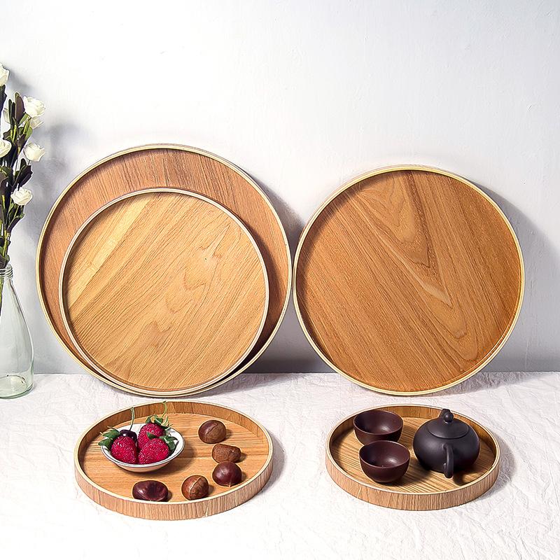 Japanese Style Round Tray Food Serving Plate Natural Wood Snack Dessert Plates Wooden Simple Fruit Dish Tray Kitchen Organizer
