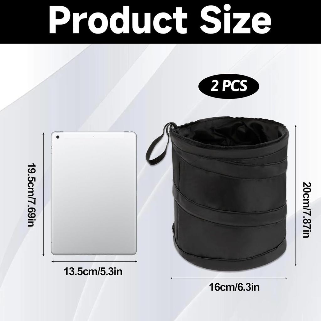 DIVINA VITAE 2Pcs Car Trash Can, Collapsible Trash Bin With Elastic Band, Waterproof Hanging Trash Bag, Pop-Up Car Garbage Can For Garbage Camping