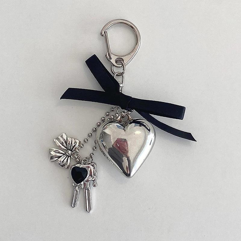 Ins Style Metal Love Key Chain Bowknot Phone Pendant Headphone Case Charms Bag Decor Car Key Ring