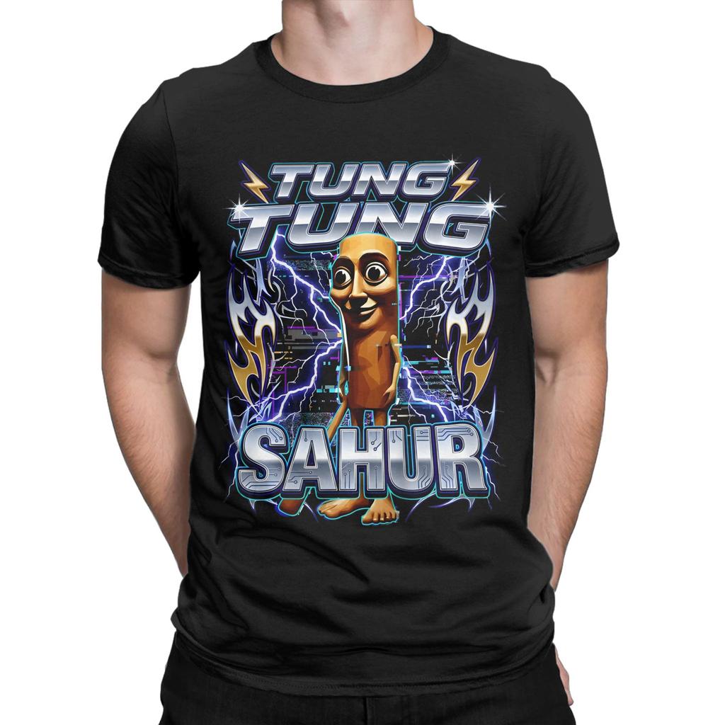 Italian Brainrot Tung Tung Tung Sahur TShirt Unisex 100Cotton Top Tee Funny Round Neck Short Sleeve