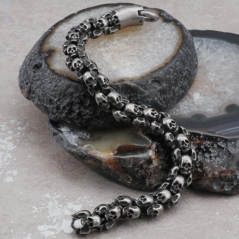 Мужской браслет-цепочка из матовой нержавеющей стали шириной 12 мм с черепом, мужской браслет-цепочка в стиле панк-рок, готический браслет со скелетом, мужской браслет для мальчиков