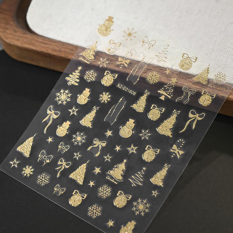 1 лист Золотые 3D Рождественские наклейки-фольга для ногтей Блестящая снежинка Рождественская елка Снежный шар Снежинка Слайдеры для ногтей Наклейки для ногтей