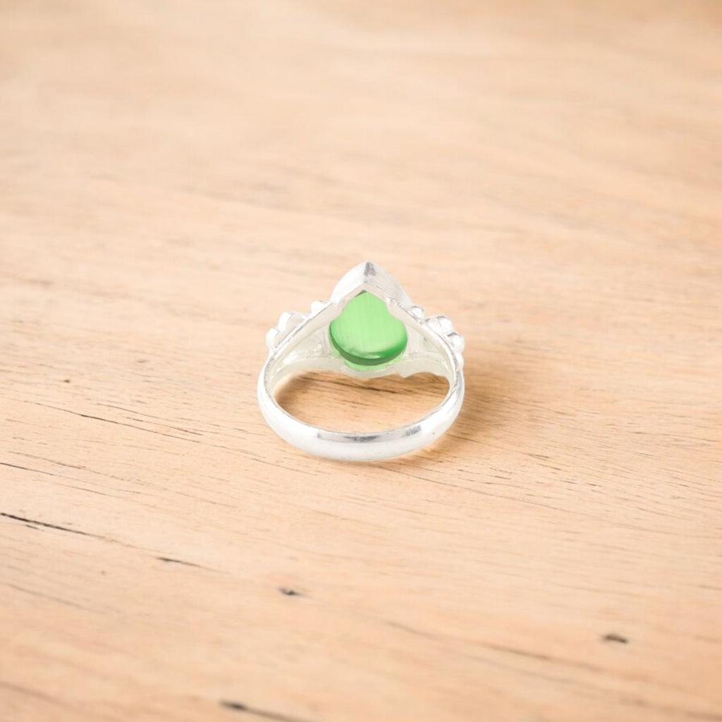 Зеленый камень Кошачий глаз 925 Проба Стерлинговое серебро Ювелирные изделия ручной работы для подарка на годовщину RR-59-37